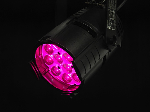 LEDライト「RUSH PAR2 Zoom」。 12個のRGBW LEDを搭載。 10～60°のズームを備えています。